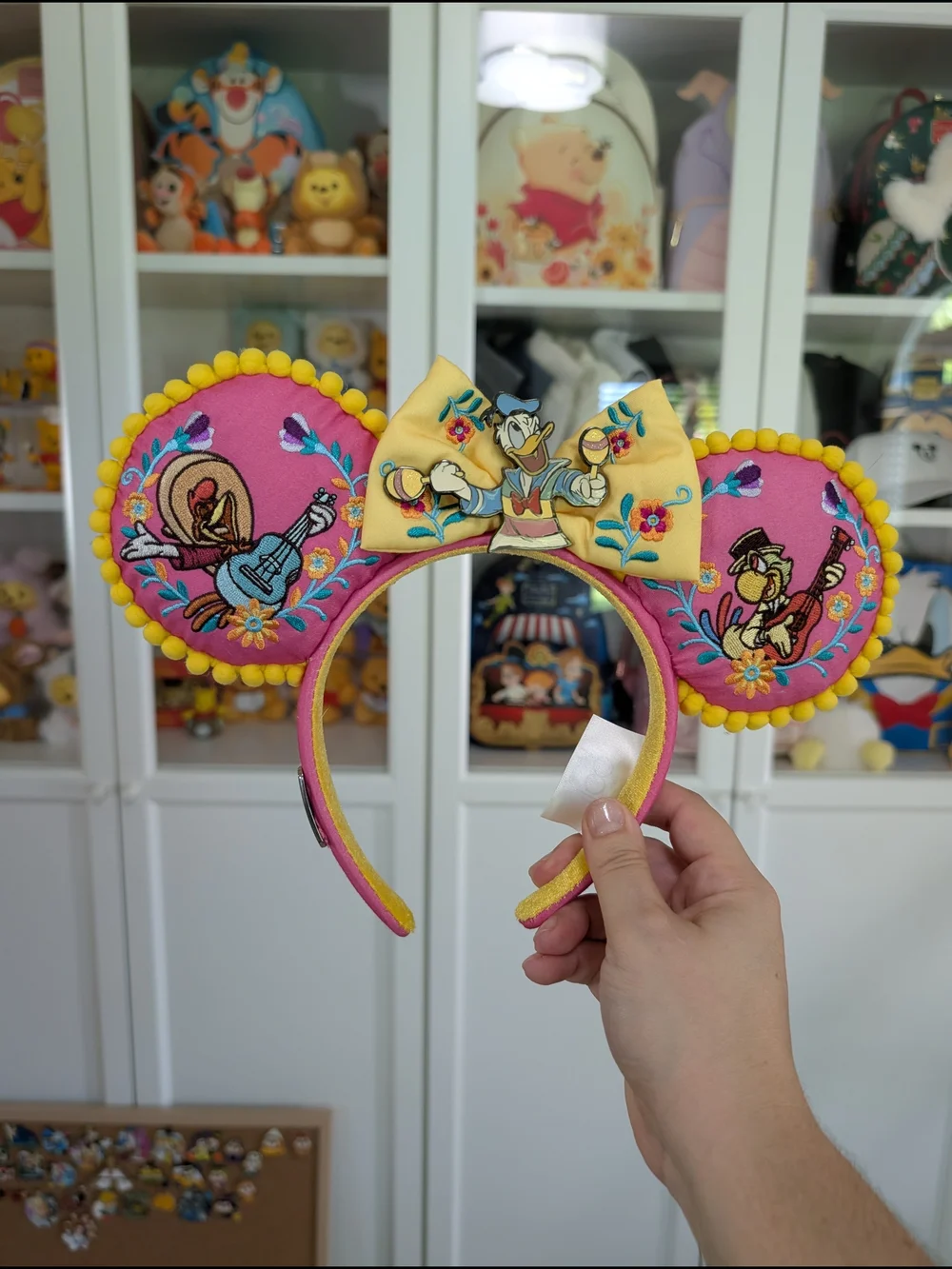 Disney Pink & Yellow Donald Duck Embroidered Ear Headband